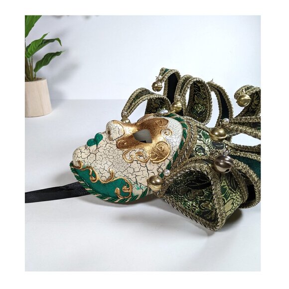 Vintage Authentic Venetian Mask Full Face Mardi Gras Carnival Jester with Tag - Picture 4 of 8